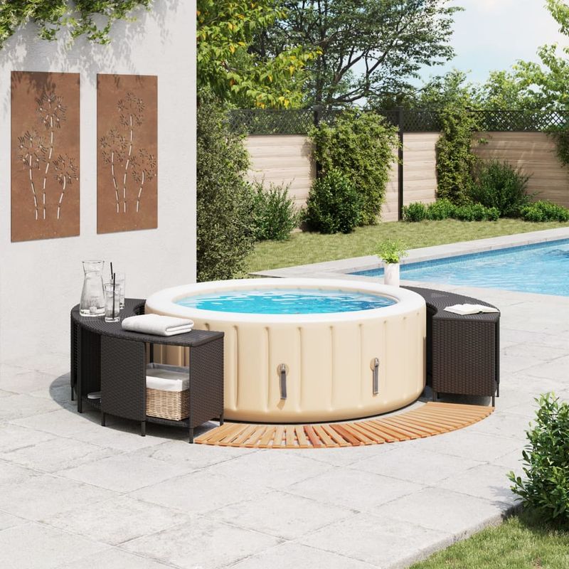 Casa si Gradina - Gradina si terasa - Piscine si accesorii - Accesorii piscine - Imprejmuire cada cu hidromasaj, negru, poliratan / lemn acacia - Infinity.ro