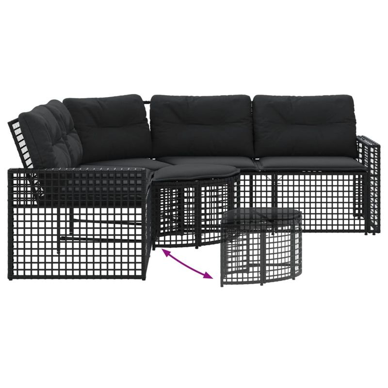 Casa si Gradina - Gradina si terasa - Mobilier exterior - Canapele si fotolii gradina - Canapea de gradina cu perne/taburet, forma L, negru, poliratan - Infinity.ro