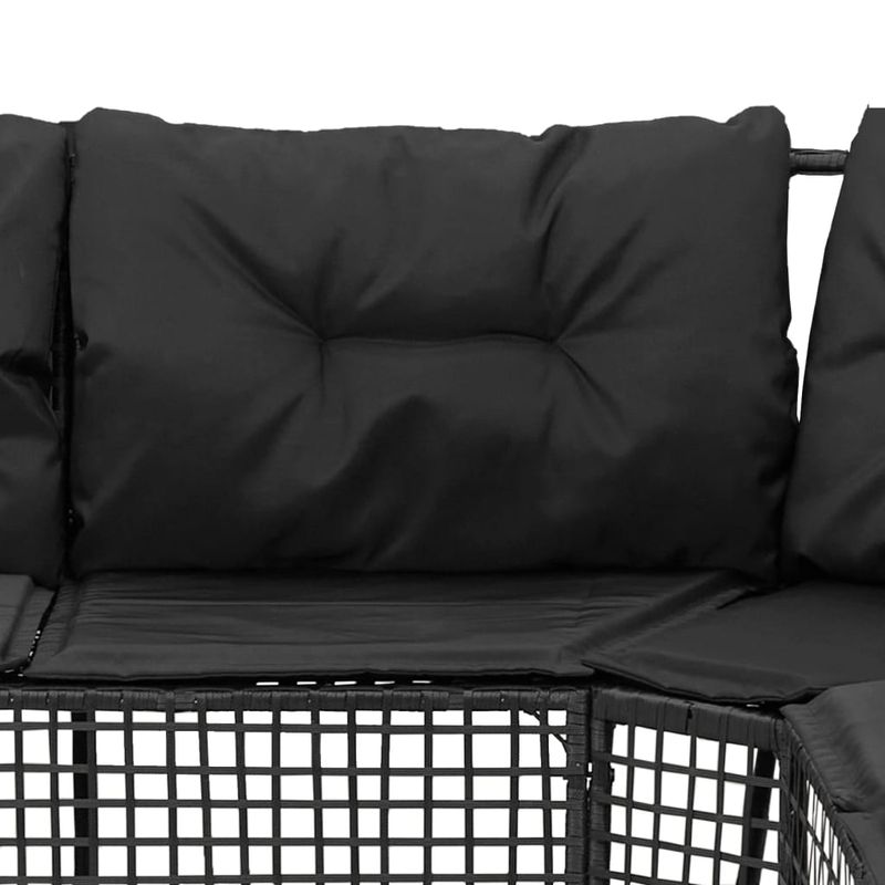 Casa si Gradina - Gradina si terasa - Mobilier exterior - Canapele si fotolii gradina - Canapea de gradina cu perne/taburet, forma L, negru, poliratan - Infinity.ro