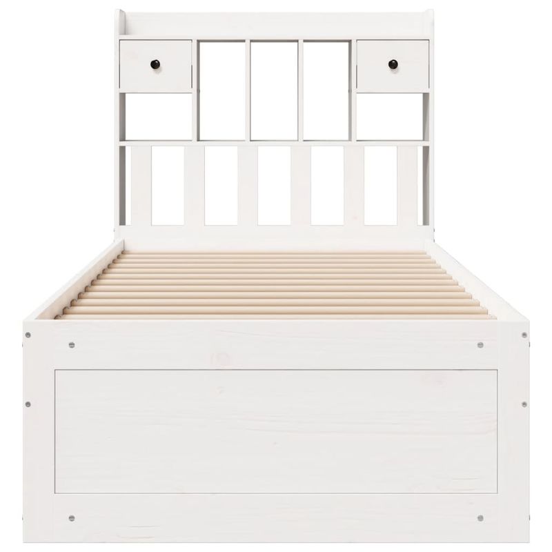 Casa si Gradina - Mobilier - Paturi si accesorii - Paturi - Pat cu biblioteca fara saltea, alb, 75x190 cm, lemn masiv pin - Infinity.ro