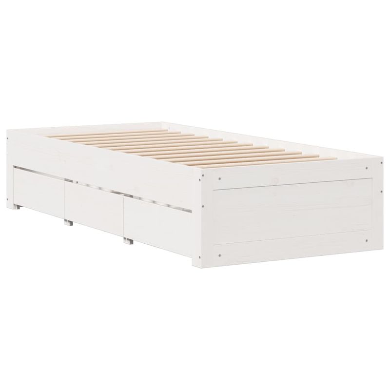 Casa si Gradina - Mobilier - Paturi si accesorii - Paturi - Pat cu biblioteca fara saltea, alb, 75x190 cm, lemn masiv pin - Infinity.ro