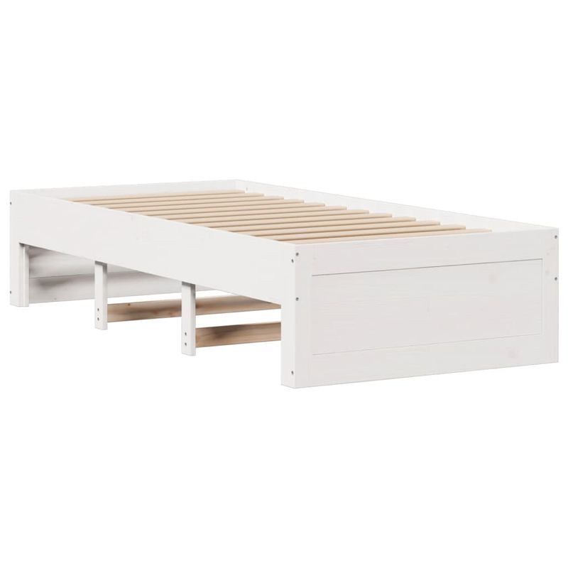 Casa si Gradina - Mobilier - Paturi si accesorii - Paturi - Pat cu biblioteca fara saltea, alb, 75x190 cm, lemn masiv pin - Infinity.ro