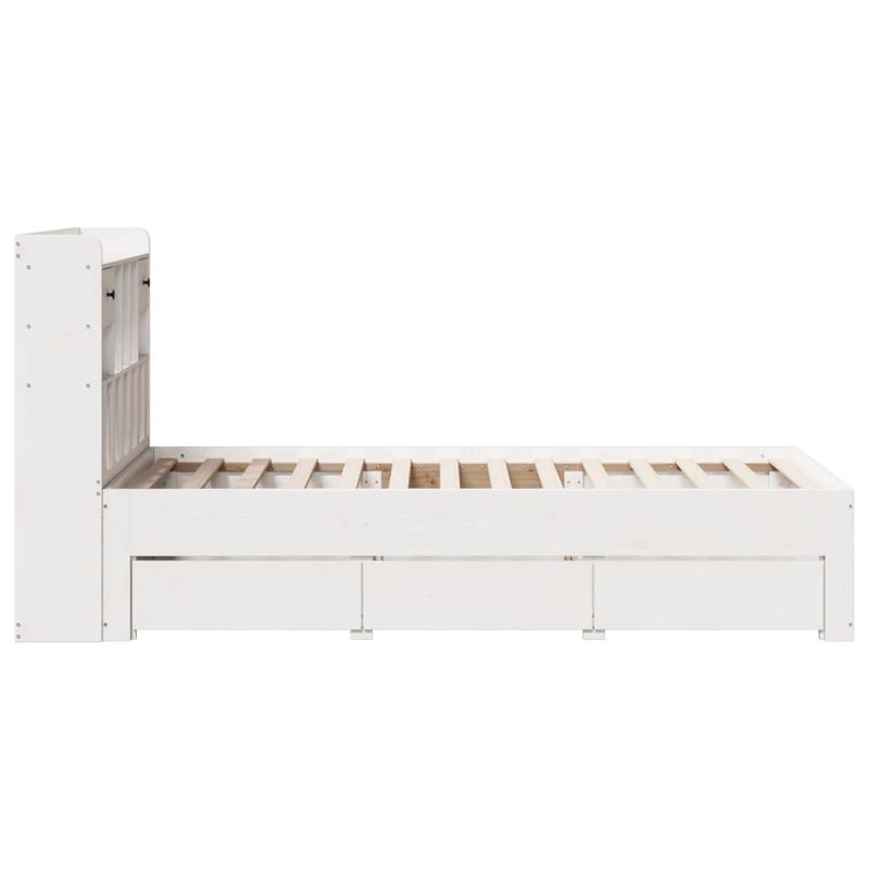 Casa si Gradina - Mobilier - Paturi si accesorii - Paturi - Pat cu biblioteca fara saltea, alb, 75x190 cm, lemn masiv pin - Infinity.ro