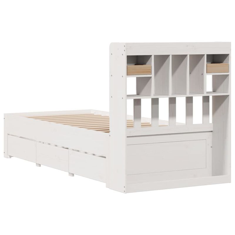 Casa si Gradina - Mobilier - Paturi si accesorii - Paturi - Pat cu biblioteca fara saltea, alb, 75x190 cm, lemn masiv pin - Infinity.ro