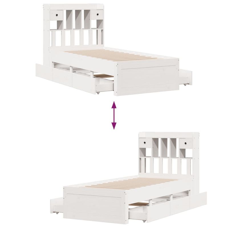 Casa si Gradina - Mobilier - Paturi si accesorii - Paturi - Pat cu biblioteca fara saltea, alb, 75x190 cm, lemn masiv pin - Infinity.ro