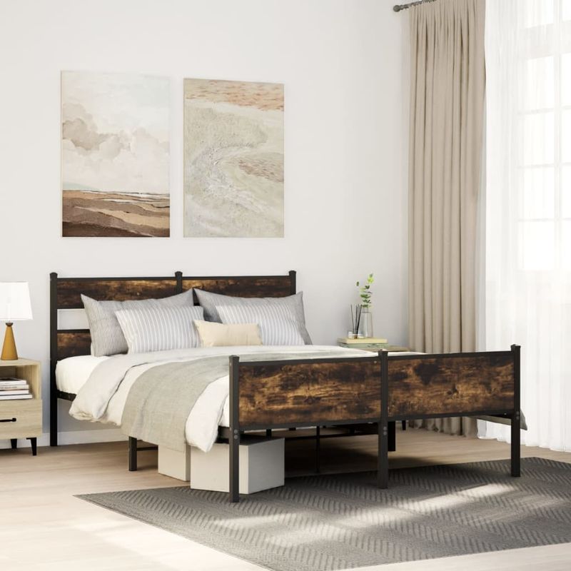 Casa si Gradina - Mobilier - Paturi si accesorii - Paturi - Cadru pat fara saltea, stejar fumuriu 137x190 cm lemn prelucrat - Infinity.ro