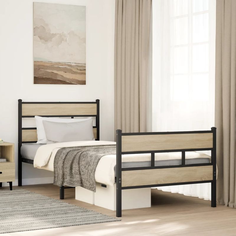 Casa si Gradina - Mobilier - Paturi si accesorii - Paturi - Cadru de pat metalic fara saltea, stejar sonoma, 75x190 cm - Infinity.ro