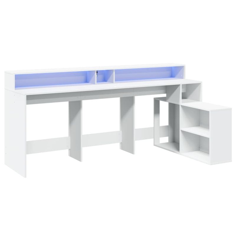 Casa si Gradina - Mobilier - Mese si birouri - Birouri - Birou cu lumini LED, alb, 200x104x91 cm, lemn prelucrat - Infinity.ro