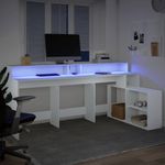 Casa si Gradina - Mobilier - Mese si birouri - Birouri - Birou cu lumini LED, alb, 200x104x91 cm, lemn prelucrat - Infinity.ro