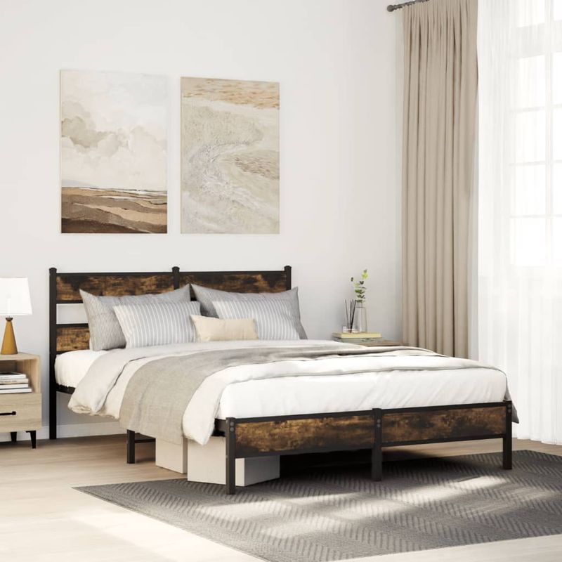 Casa si Gradina - Mobilier - Paturi si accesorii - Paturi - Cadru pat fara saltea stejar fumuriu, 90x190 cm, lemn prelucrat - Infinity.ro
