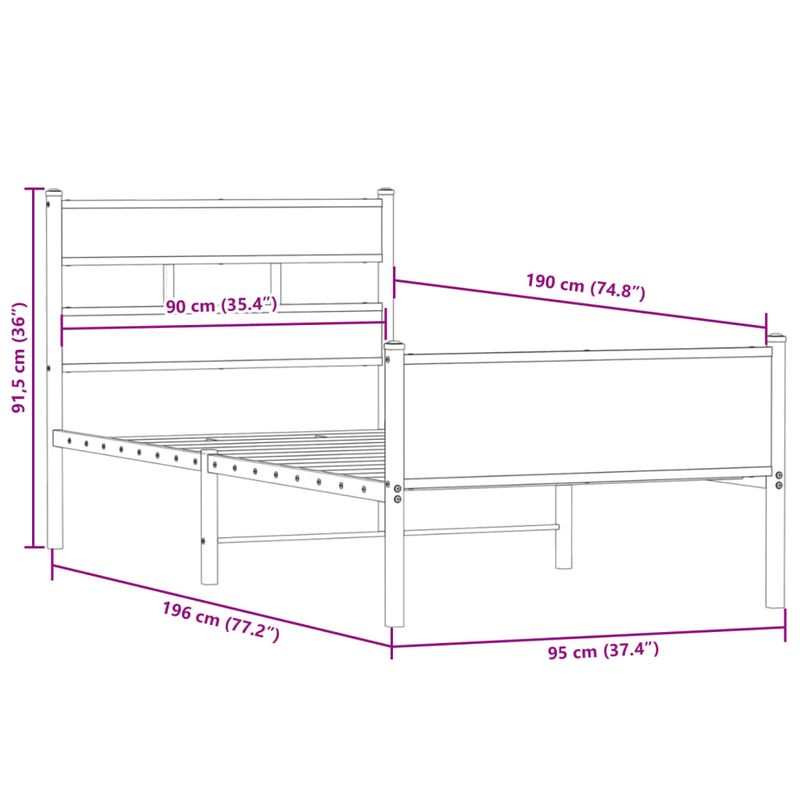 Casa si Gradina - Mobilier - Paturi si accesorii - Paturi - Cadru pat fara saltea stejar fumuriu, 90x190 cm, lemn prelucrat - Infinity.ro