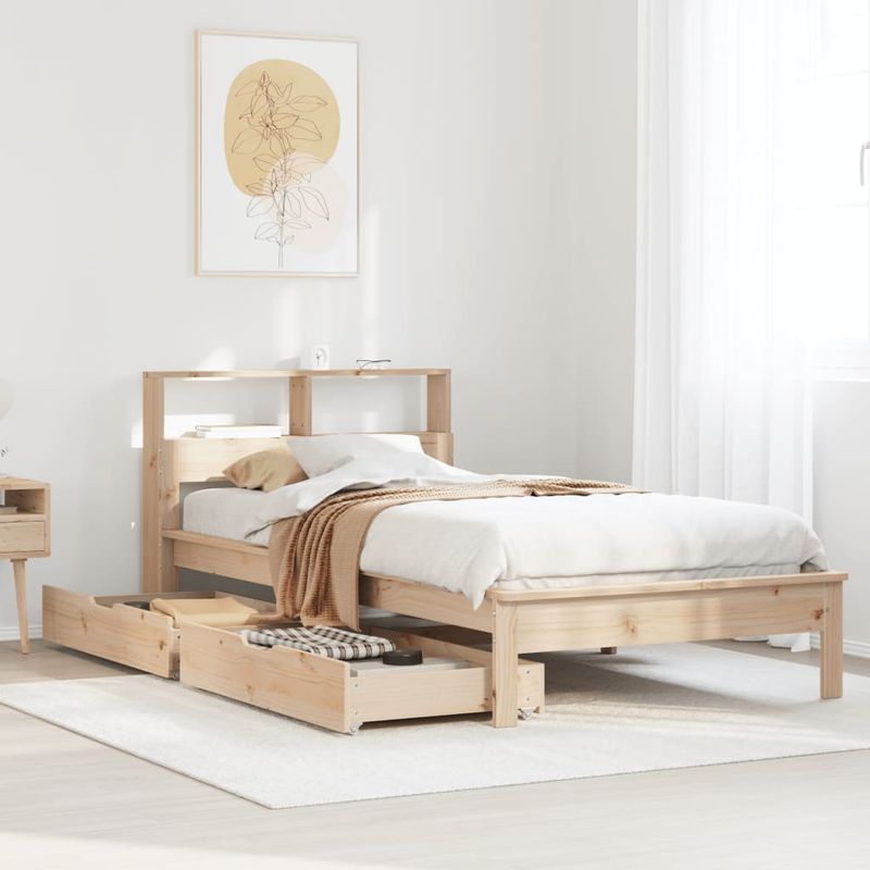 Casa si Gradina - Mobilier - Paturi si accesorii - Paturi - Pat cu biblioteca fara saltea, 75x190 cm, lemn masiv de pin - Infinity.ro