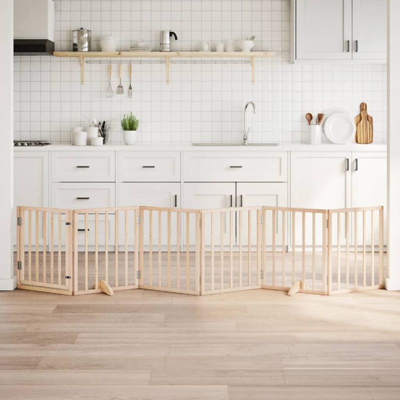 Petshop - Accesorii petshop - Culcusuri si custi - Custi interior si exterior - Poarta de caini pliabila cu usa, 6 panouri, 300 cm, lemn plop - Infinity.ro