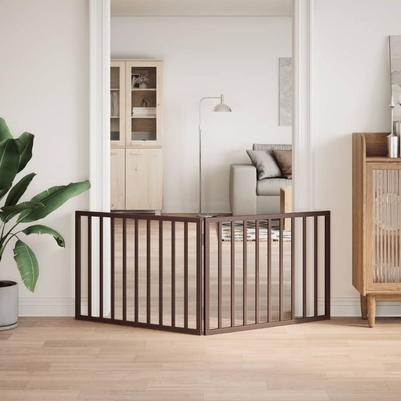 Petshop - Accesorii petshop - Culcusuri si custi - Custi interior si exterior - Poarta pentru caini pliabila 2 panouri maro, 160 cm, lemn plop - Infinity.ro