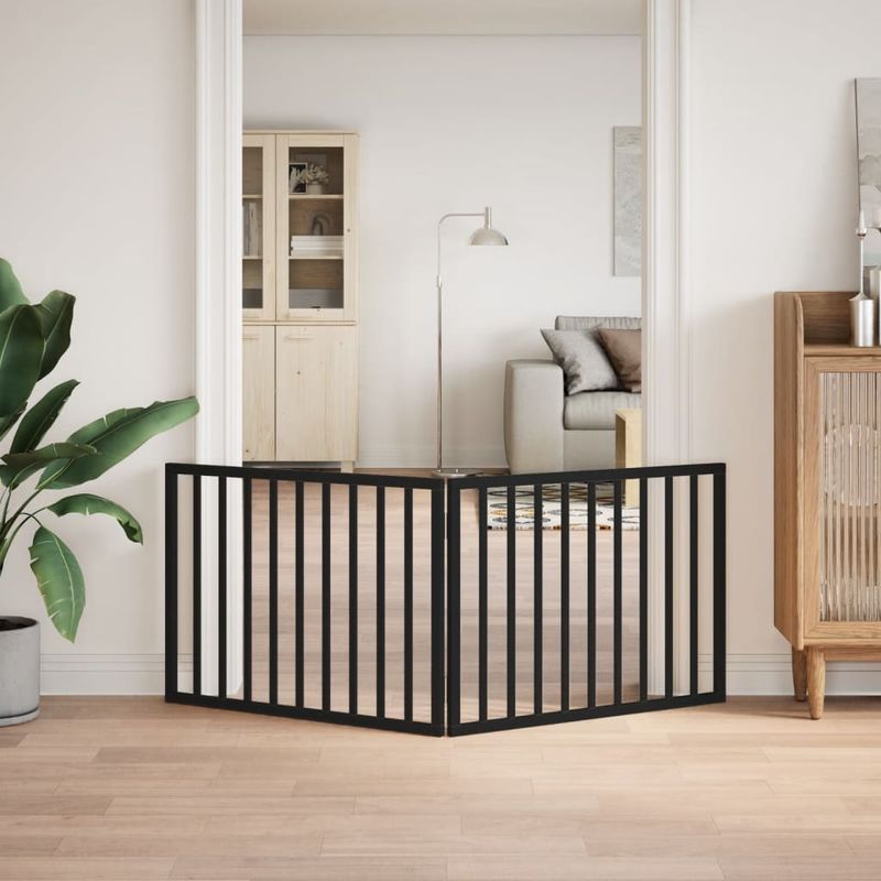 Petshop - Accesorii petshop - Culcusuri si custi - Custi interior si exterior - Poarta pentru caini pliabila 2 panouri negru, 160 cm, lemn plop - Infinity.ro