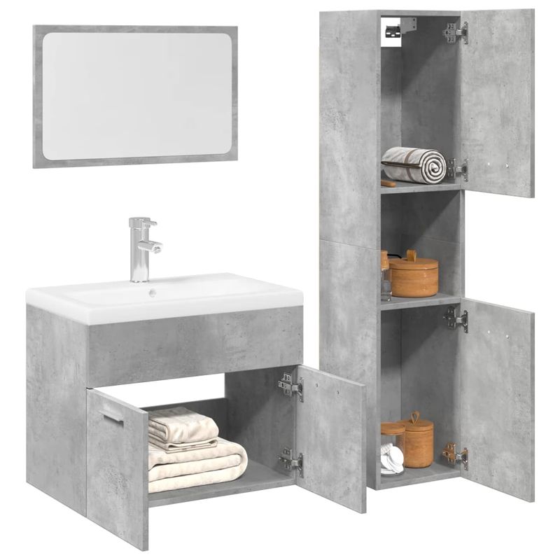 Casa si Gradina - Mobilier - Seturi de mobilier - Seturi baie - Set mobilier de baie, 3 piese, gri beton, lemn compozit - Infinity.ro