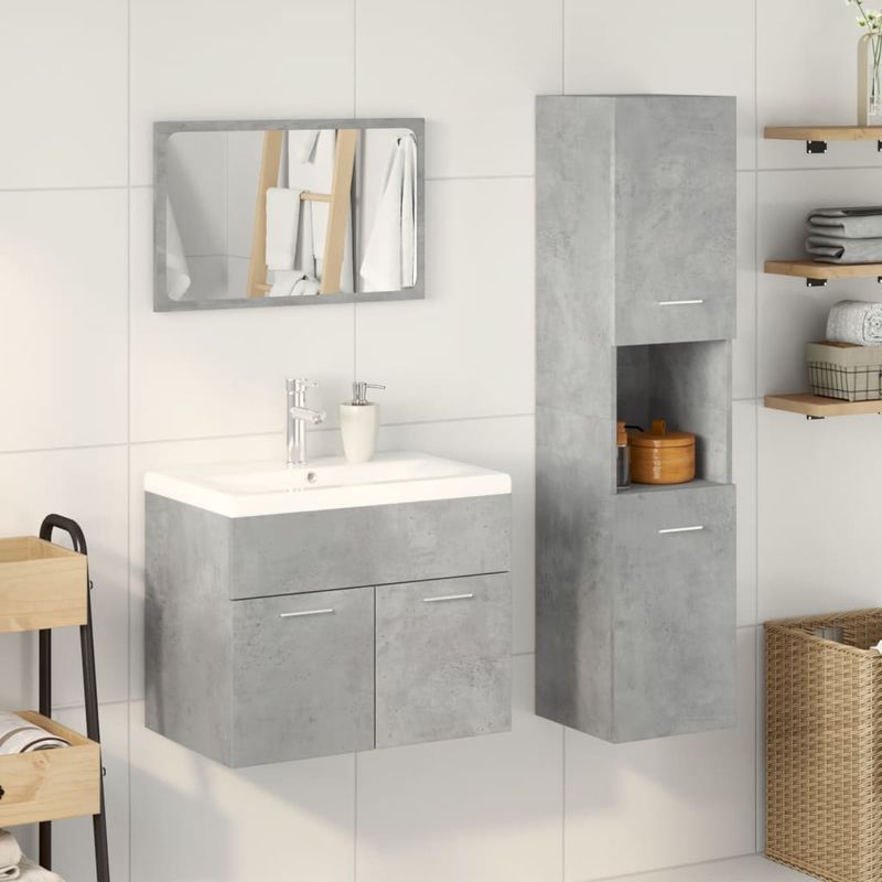 Casa si Gradina - Mobilier - Seturi de mobilier - Seturi baie - Set mobilier de baie, 3 piese, gri beton, lemn compozit - Infinity.ro