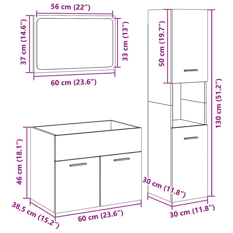Casa si Gradina - Mobilier - Seturi de mobilier - Seturi baie - Set mobilier de baie, 3 piese, gri beton, lemn compozit - Infinity.ro