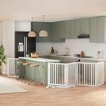 Petshop - Accesorii petshop - Culcusuri si custi - Custi interior si exterior - Poarta caini pliabila cu usa, 6 panouri, alb, 480 cm, lemn plop - Infinity.ro