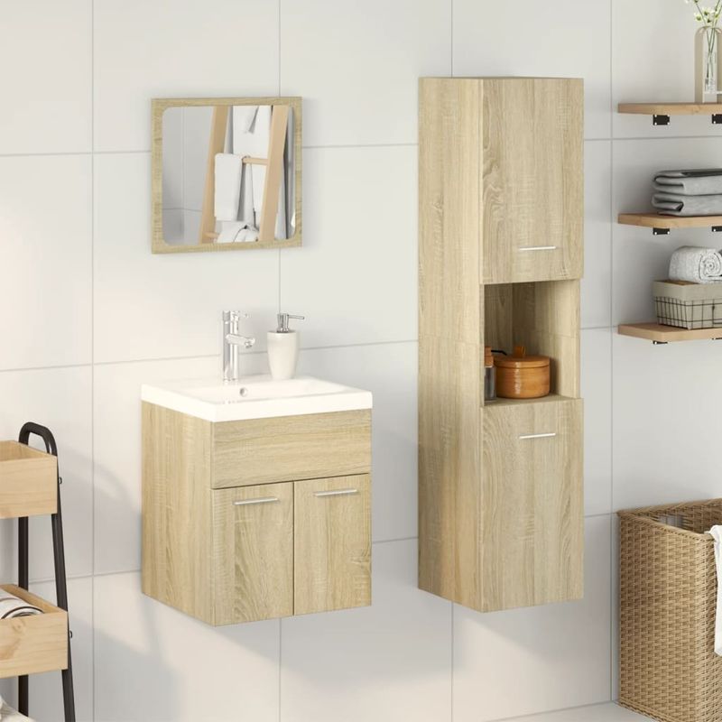 Casa si Gradina - Mobilier - Seturi de mobilier - Seturi baie - Set mobilier de baie, 4 piese, stejar sonoma, lemn prelucrat - Infinity.ro