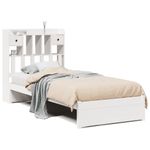 Casa si Gradina - Mobilier - Paturi si accesorii - Paturi - Pat cu biblioteca fara saltea, alb, 90x200 cm, lemn masiv pin - Infinity.ro