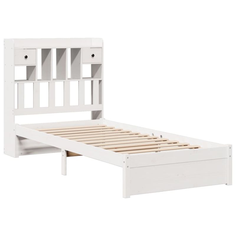 Casa si Gradina - Mobilier - Paturi si accesorii - Paturi - Pat cu biblioteca fara saltea, alb, 90x200 cm, lemn masiv pin - Infinity.ro