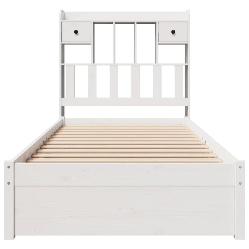 Casa si Gradina - Mobilier - Paturi si accesorii - Paturi - Pat cu biblioteca fara saltea, alb, 90x200 cm, lemn masiv pin - Infinity.ro