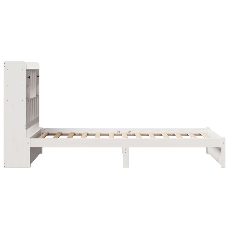 Casa si Gradina - Mobilier - Paturi si accesorii - Paturi - Pat cu biblioteca fara saltea, alb, 90x200 cm, lemn masiv pin - Infinity.ro