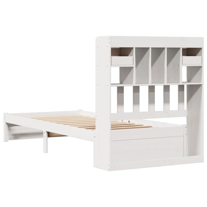 Casa si Gradina - Mobilier - Paturi si accesorii - Paturi - Pat cu biblioteca fara saltea, alb, 90x200 cm, lemn masiv pin - Infinity.ro
