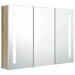 Casa si Gradina - Mobilier - Mobilier baie - Corpuri baie - Dulap de baie cu oglinda si LED, alb si stejar, 89x14x62 cm - Infinity.ro