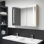 Casa si Gradina - Mobilier - Mobilier baie - Corpuri baie - Dulap de baie cu oglinda si LED, alb si stejar, 89x14x62 cm - Infinity.ro