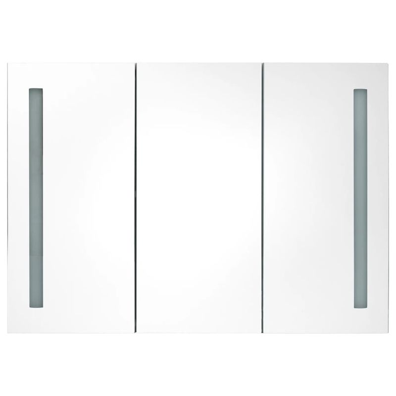 Casa si Gradina - Mobilier - Mobilier baie - Corpuri baie - Dulap de baie cu oglinda si LED, alb si stejar, 89x14x62 cm - Infinity.ro