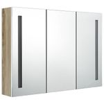 Casa si Gradina - Mobilier - Mobilier baie - Corpuri baie - Dulap de baie cu oglinda si LED, alb si stejar, 89x14x62 cm - Infinity.ro