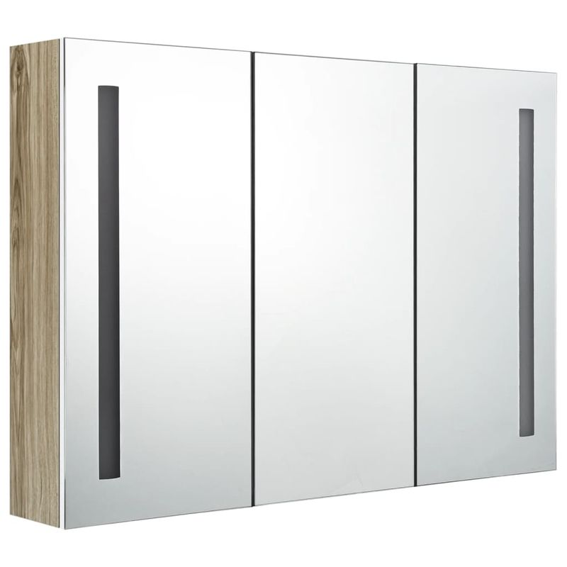 Casa si Gradina - Mobilier - Mobilier baie - Corpuri baie - Dulap de baie cu oglinda si LED, alb si stejar, 89x14x62 cm - Infinity.ro