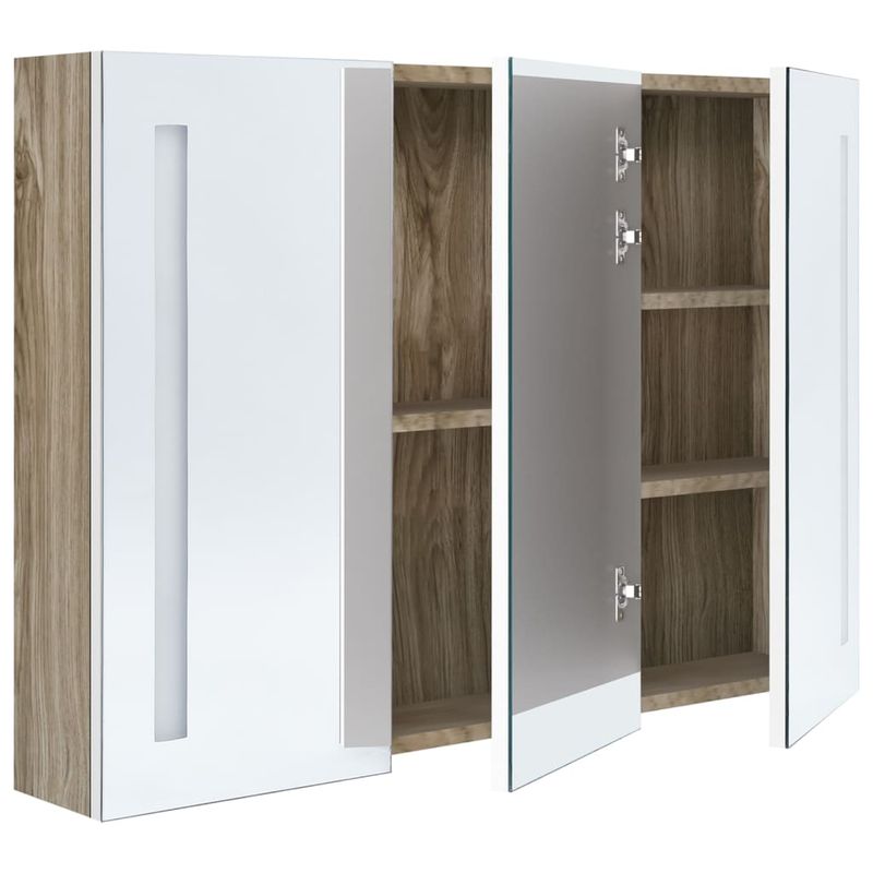 Casa si Gradina - Mobilier - Mobilier baie - Corpuri baie - Dulap de baie cu oglinda si LED, alb si stejar, 89x14x62 cm - Infinity.ro