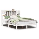 Casa si Gradina - Mobilier - Paturi si accesorii - Paturi - Pat cu biblioteca fara saltea, alb, 160x200 cm, lemn masiv pin - Infinity.ro