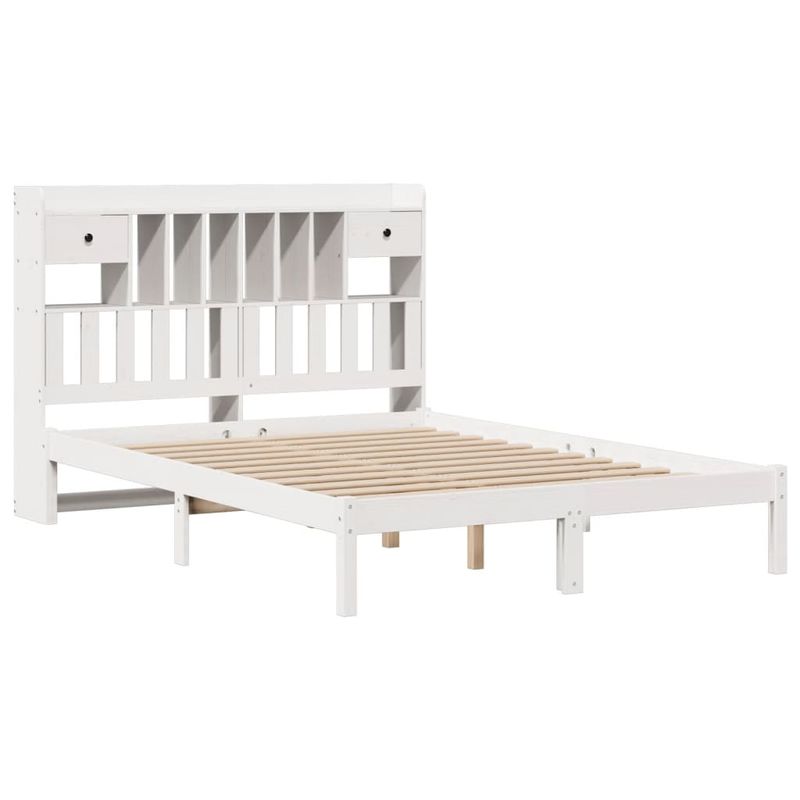 Casa si Gradina - Mobilier - Paturi si accesorii - Paturi - Pat cu biblioteca fara saltea, alb, 160x200 cm, lemn masiv pin - Infinity.ro