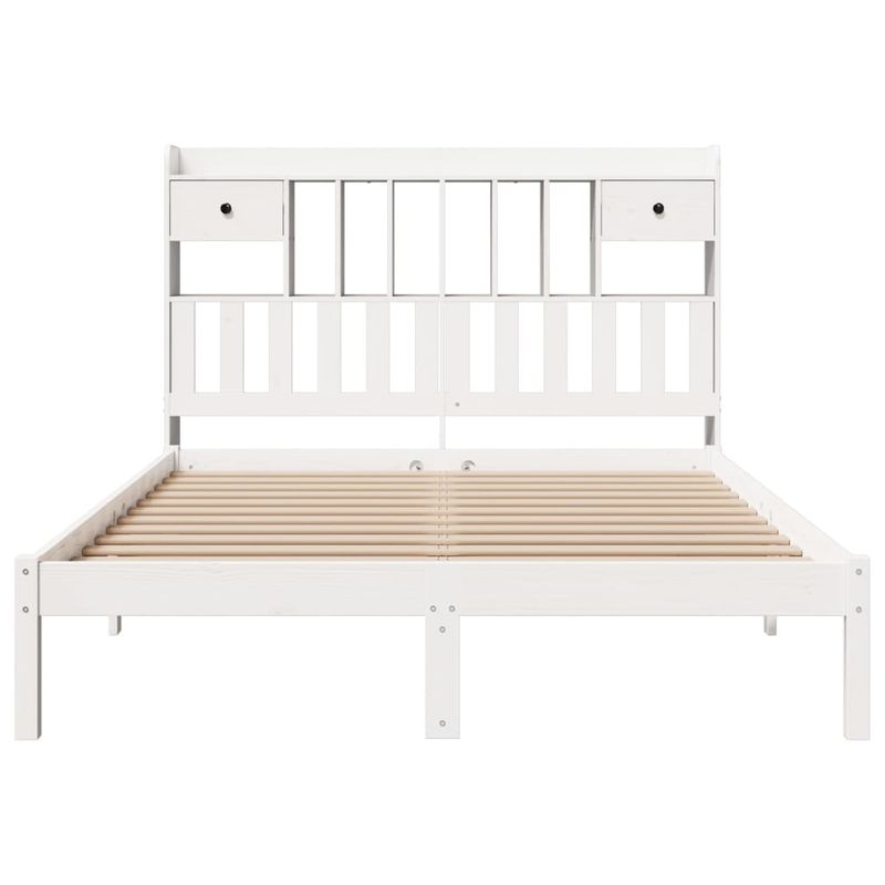 Casa si Gradina - Mobilier - Paturi si accesorii - Paturi - Pat cu biblioteca fara saltea, alb, 160x200 cm, lemn masiv pin - Infinity.ro