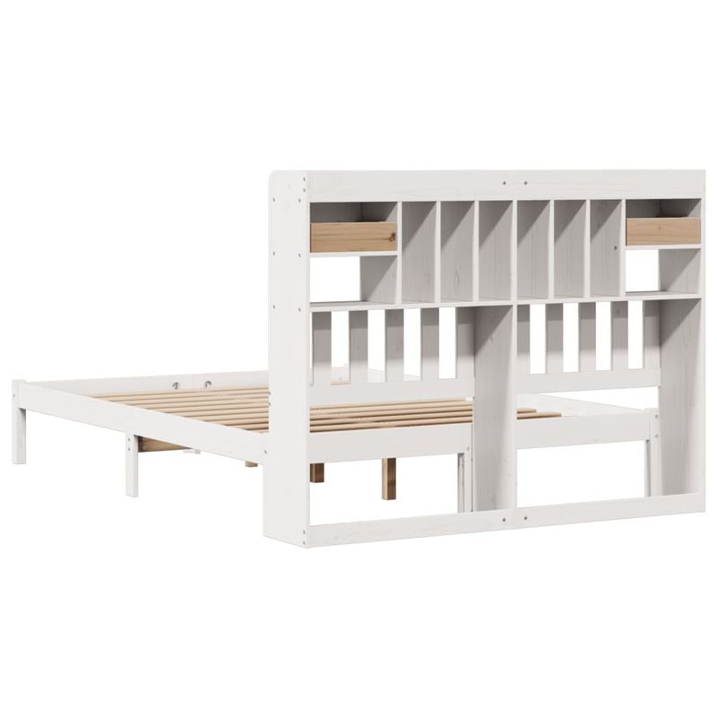 Casa si Gradina - Mobilier - Paturi si accesorii - Paturi - Pat cu biblioteca fara saltea, alb, 160x200 cm, lemn masiv pin - Infinity.ro