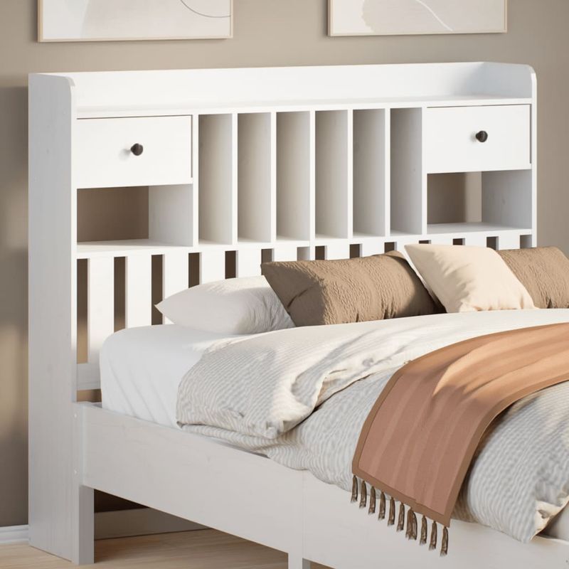 Casa si Gradina - Mobilier - Paturi si accesorii - Accesorii paturi - Tablie de pat cu depozitare alb 135 cm lemn masiv de pin - Infinity.ro