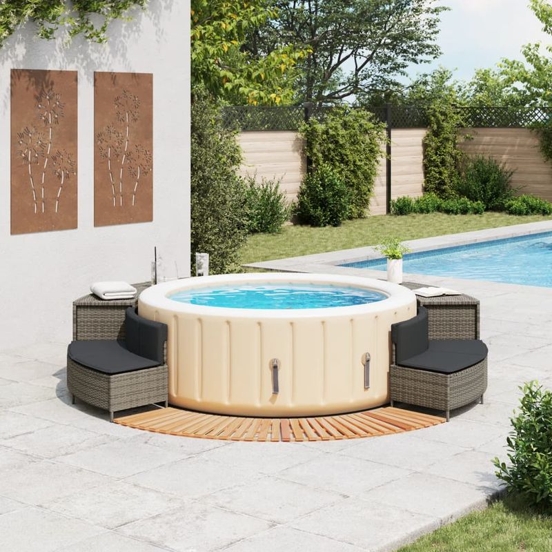 Casa si Gradina - Gradina si terasa - Piscine si accesorii - Accesorii piscine - Imprejmuire cada cu hidromasaj, gri, poliratan / lemn acacia - Infinity.ro
