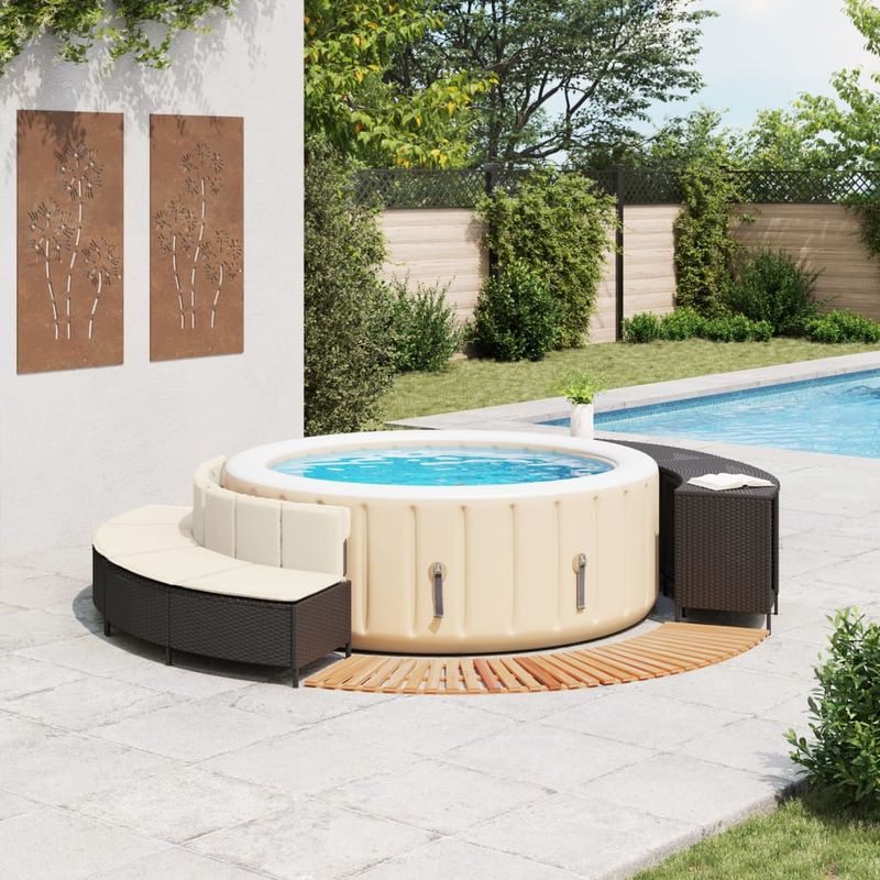 Casa si Gradina - Gradina si terasa - Piscine si accesorii - Accesorii piscine - Imprejmuire cada cu hidromasaj, negru, poliratan / lemn acacia - Infinity.ro