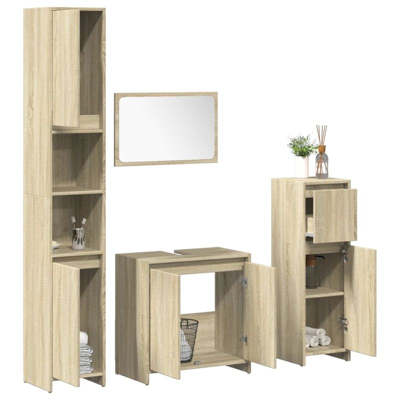Casa si Gradina - Mobilier - Seturi de mobilier - Seturi baie - Set mobilier de baie, 4 piese, stejar sonoma, lemn prelucrat - Infinity.ro