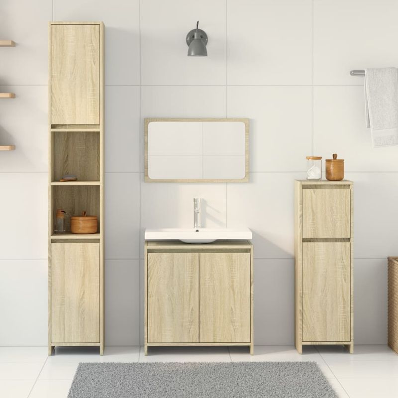 Casa si Gradina - Mobilier - Seturi de mobilier - Seturi baie - Set mobilier de baie, 4 piese, stejar sonoma, lemn prelucrat - Infinity.ro