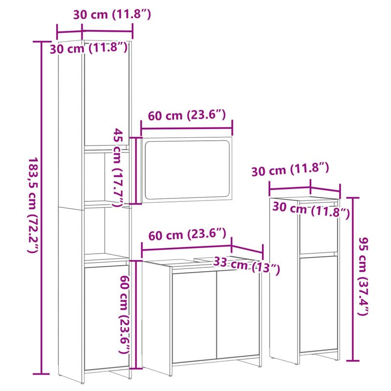 Casa si Gradina - Mobilier - Seturi de mobilier - Seturi baie - Set mobilier de baie, 4 piese, stejar sonoma, lemn prelucrat - Infinity.ro