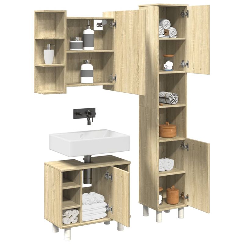 Casa si Gradina - Mobilier - Seturi de mobilier - Seturi baie - Set mobilier de baie, 3 piese, stejar sonoma, lemn prelucrat - Infinity.ro