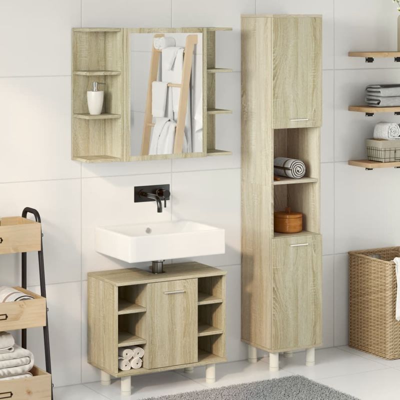 Casa si Gradina - Mobilier - Seturi de mobilier - Seturi baie - Set mobilier de baie, 3 piese, stejar sonoma, lemn prelucrat - Infinity.ro