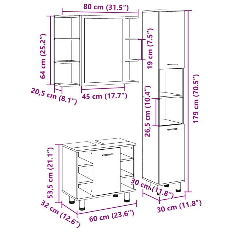 Casa si Gradina - Mobilier - Seturi de mobilier - Seturi baie - Set mobilier de baie, 3 piese, stejar sonoma, lemn prelucrat - Infinity.ro