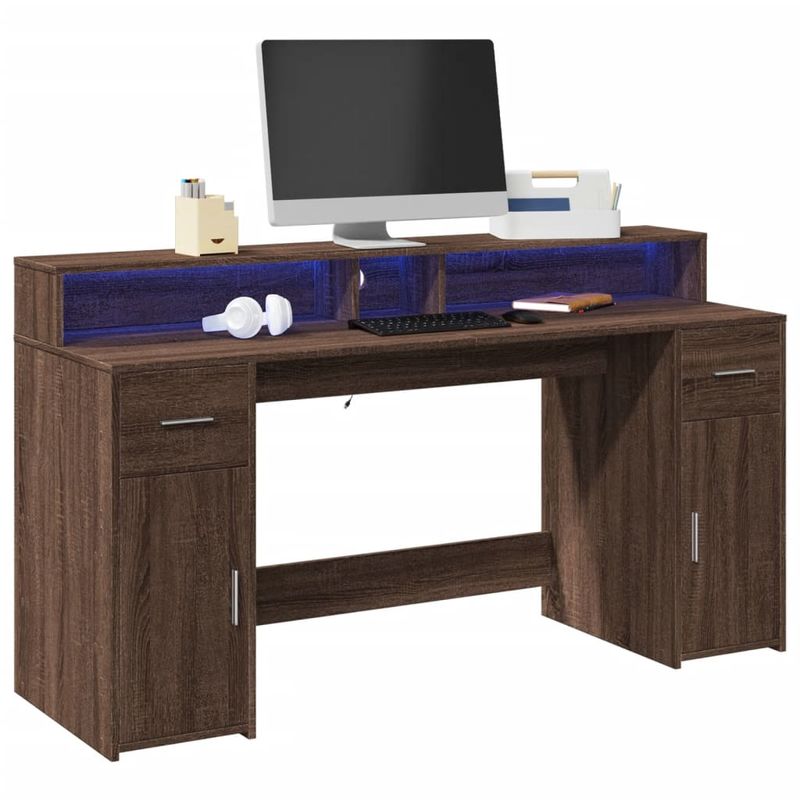 Casa si Gradina - Mobilier - Mese si birouri - Birouri - Birou cu lumini LED, stejar maro, 160x55x91 cm, lemn prelucrat - Infinity.ro