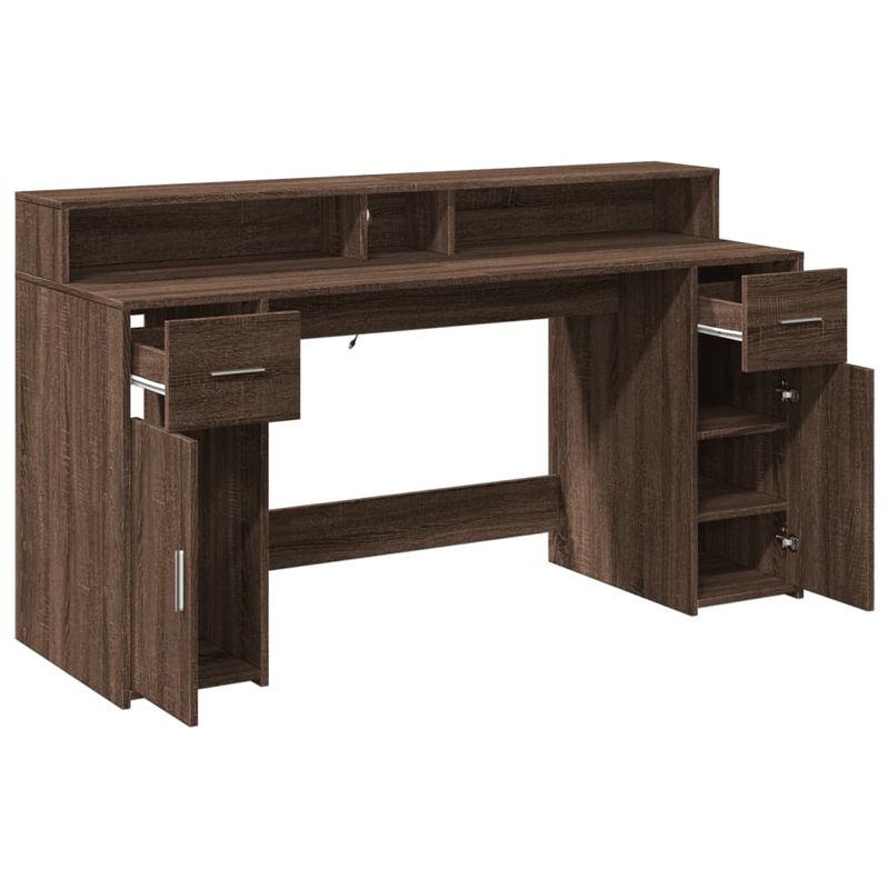 Casa si Gradina - Mobilier - Mese si birouri - Birouri - Birou cu lumini LED, stejar maro, 160x55x91 cm, lemn prelucrat - Infinity.ro